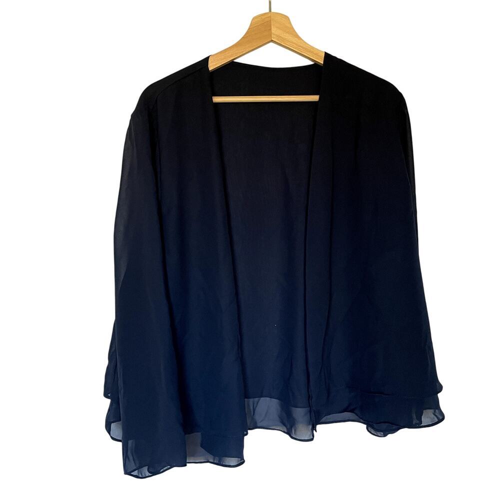 flowy semi-sheer double layered navy cardigan‎ women's size 16W lightweight